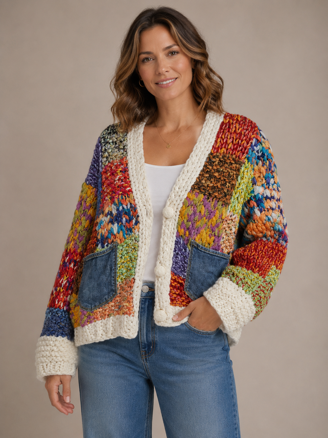 Hand Crafted Lexi Cardigan w/ Denim Pockets