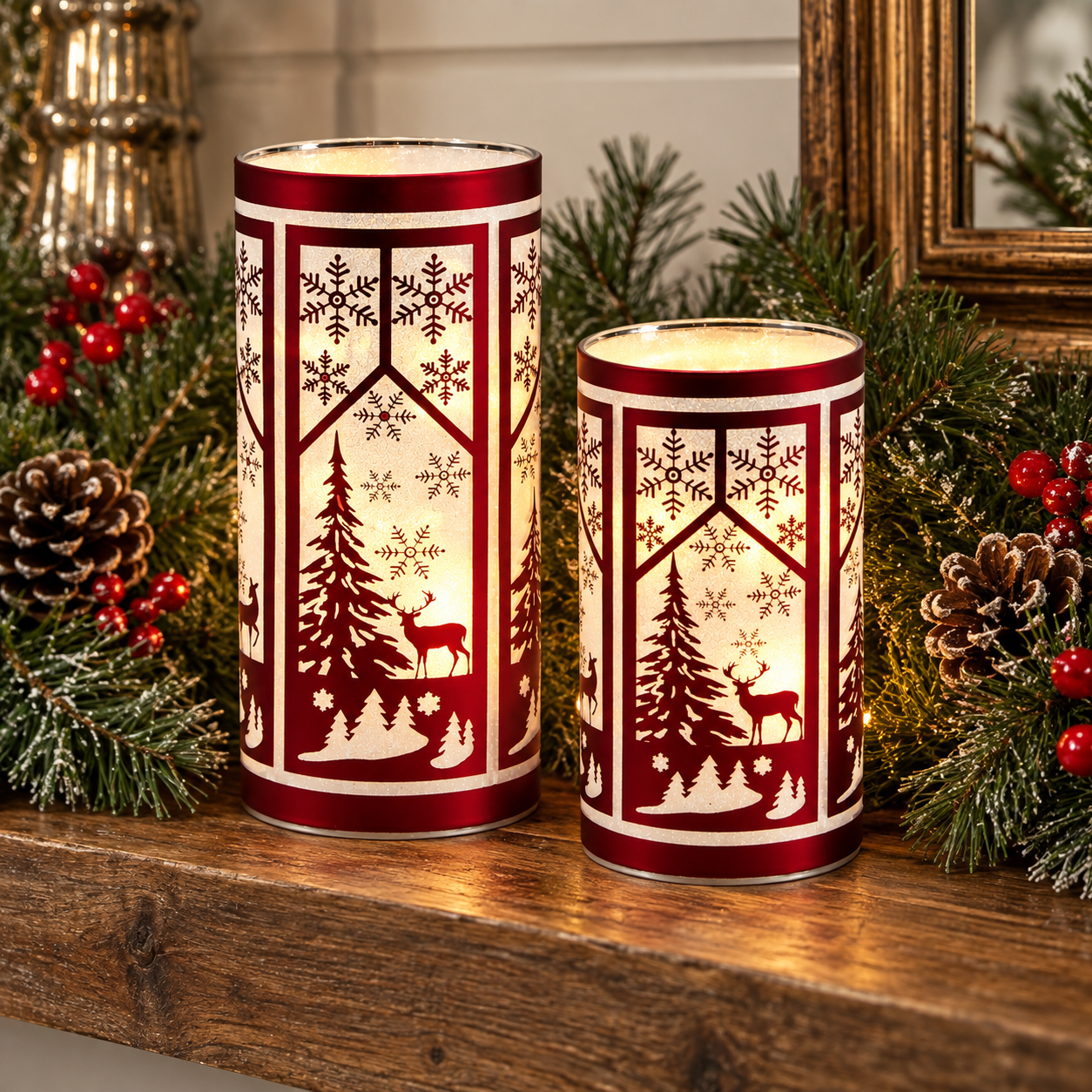 Set of 2 LED Winter Deer Scene Luminaries