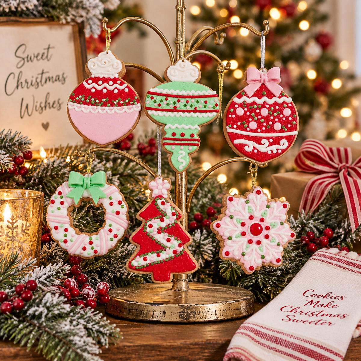 Set of 6 Iced Cookie Ornaments