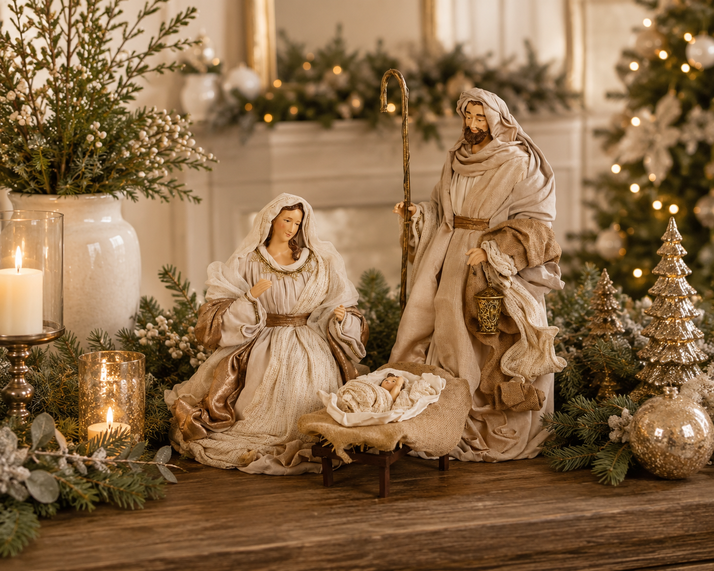 28.5" 3 Piece Natural Linen Holy Family
