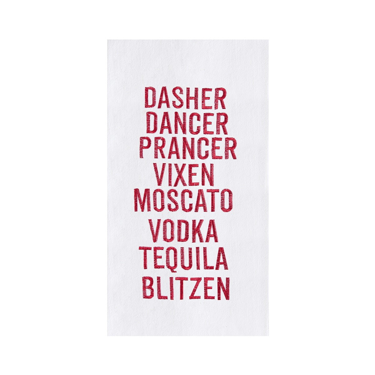 Embroidered Dasher Dancer Tea Towel