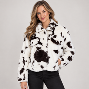 Cow Print Ivory Faux Fur Jacket
