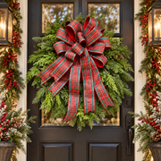 30" Mixed Evergreen Wreath w/ Plaid Bow