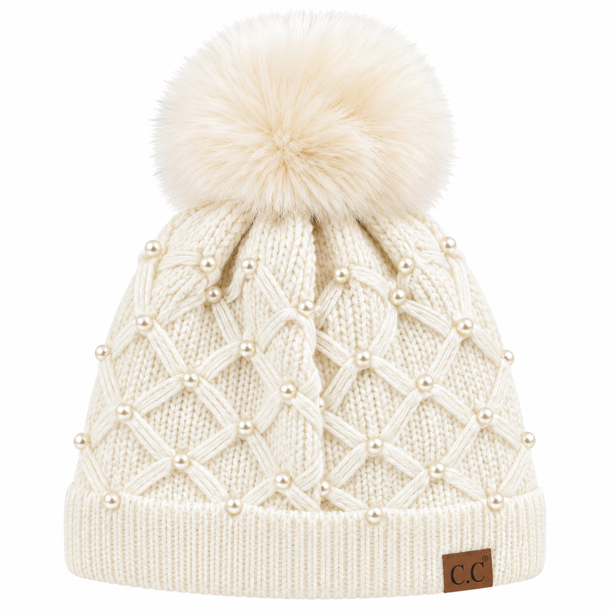 Pearl Crochet Pom Pom Beanie