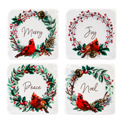 Set of 4 Cardinal Wreath Coasters