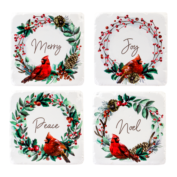 Set of 4 Cardinal Wreath Coasters