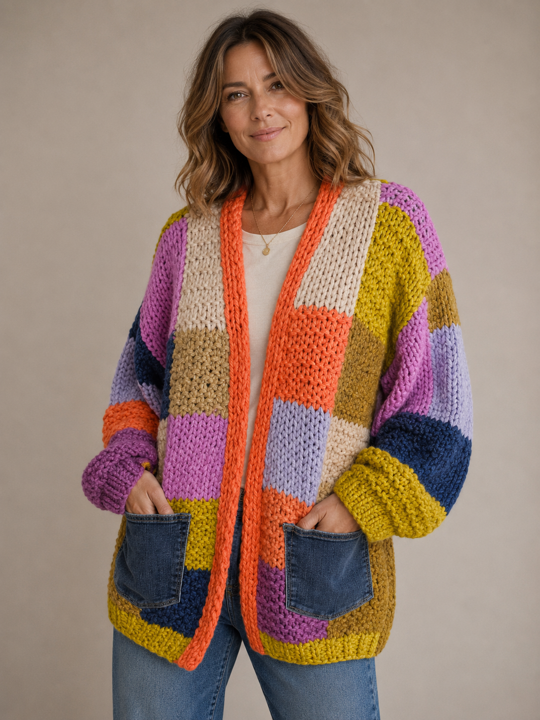 Hand Knit Callie Cardigan w/ Denim Pockets
