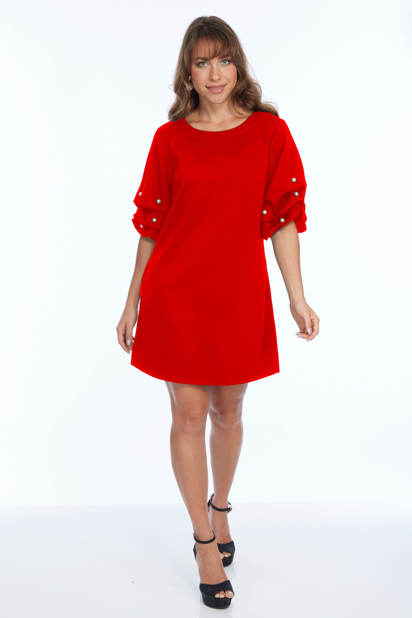 Puff Sleeve Dress w/ Pearls By : Lior Paris (2-Colors)