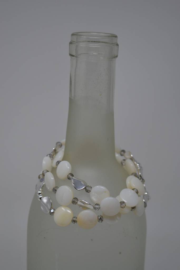 Cream & Silver Beaded Disc Stretch Bracelet Trio
