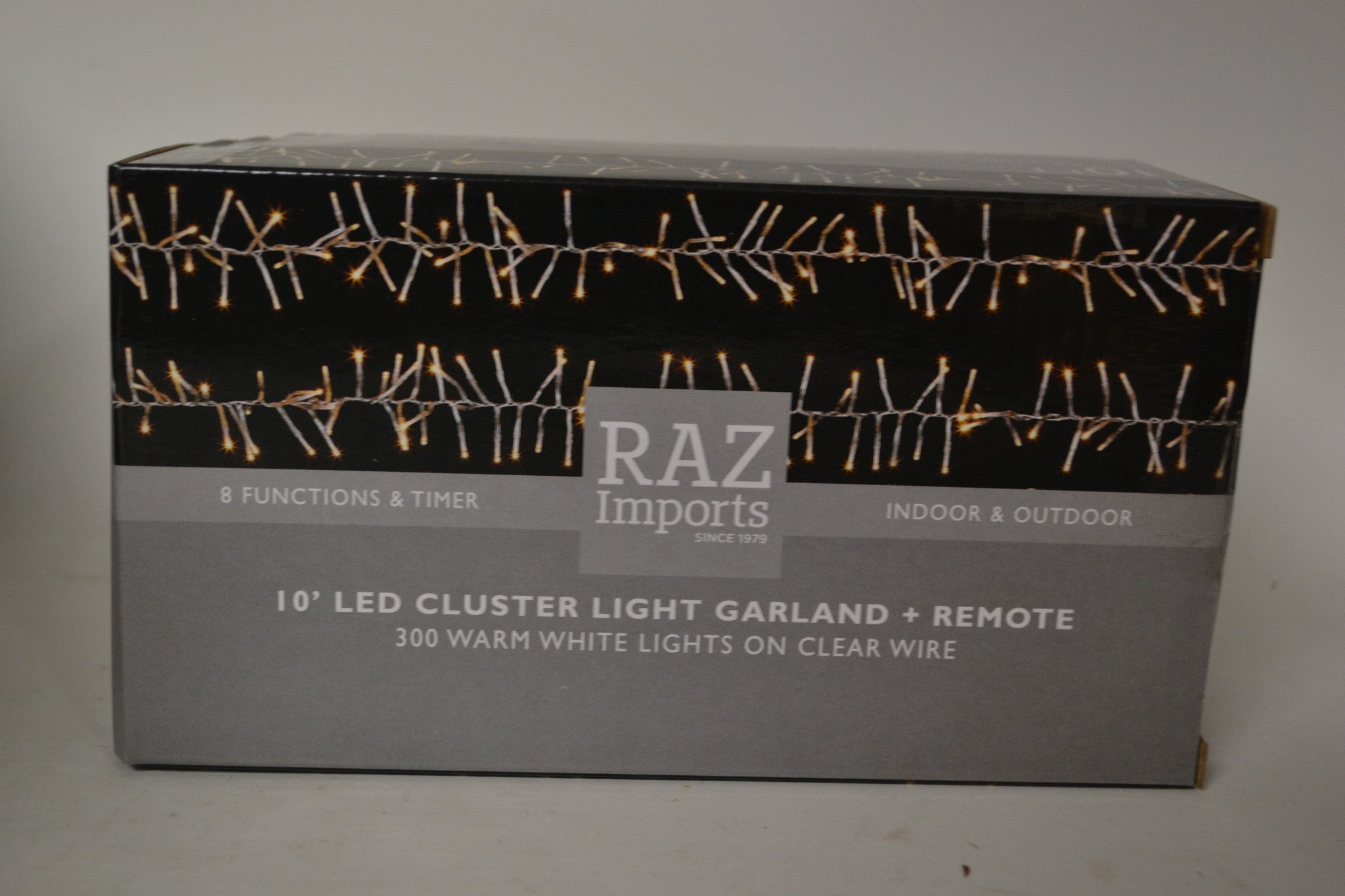 10' Clear Wire Cluster Mantel 300 White Lights with Remote