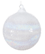 150 MM Iridescent White Beaded Glass Ball Ornament By: Jim Marvin