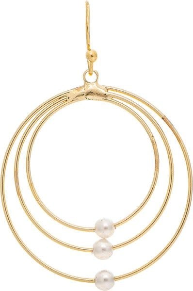 Triple Golden Ring w/ Pearl Earrings