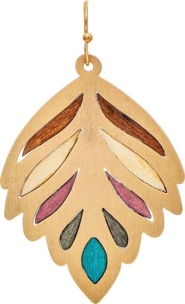 Multi Wood Inlay Leaf Earrings