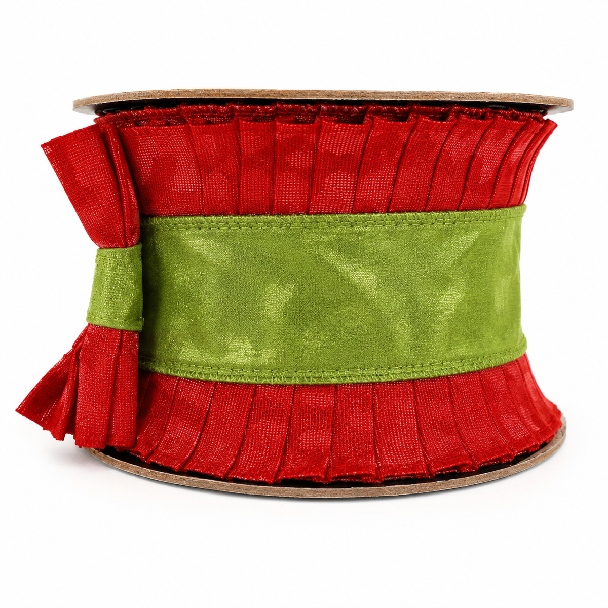 4" x 10 Yards Lime and Red Ruffle Border Wired Ribbon