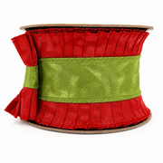 4" x 10 Yards Lime and Red Ruffle Border Wired Ribbon