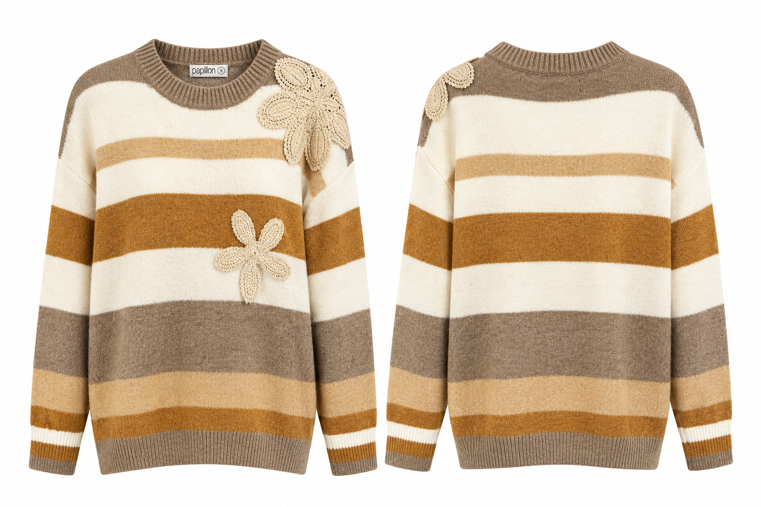 Striped Crochet Mustard Floral Sweater By: Papillon