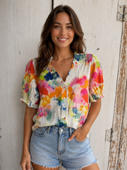 Watercolor Cloudburst V-neck Blouse By: Lior Paris