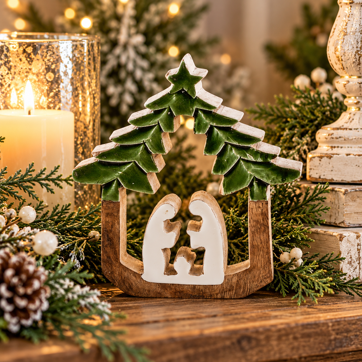 Wooden Enamel Tree Nativity