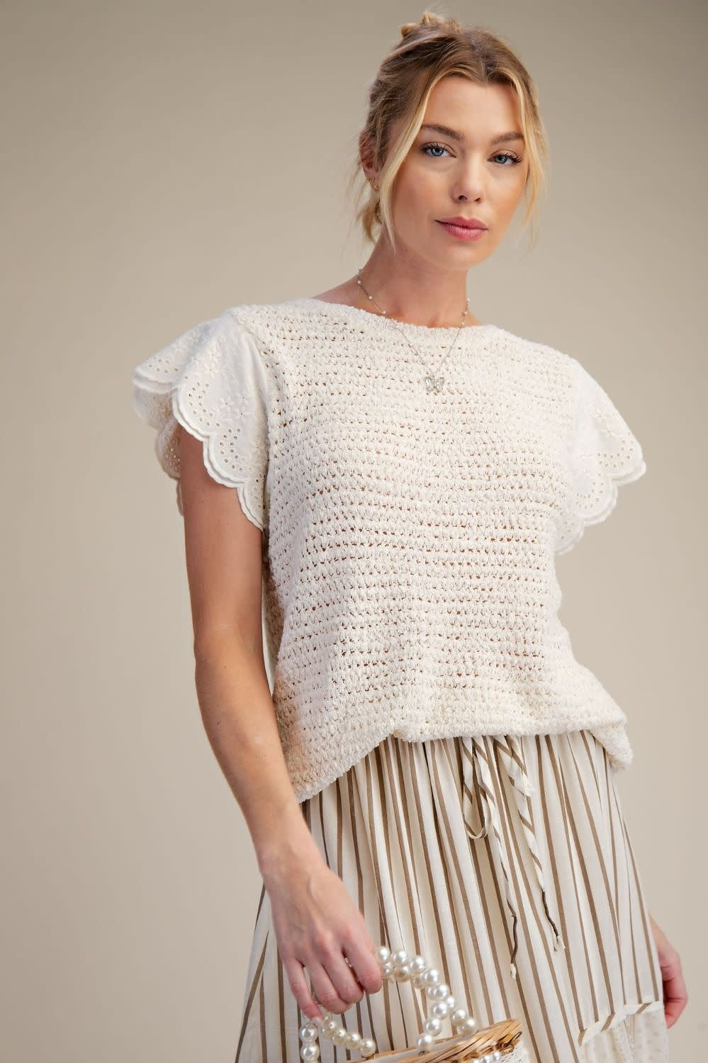 Lace Cap Sleeve Knitted Sweater by: Easel