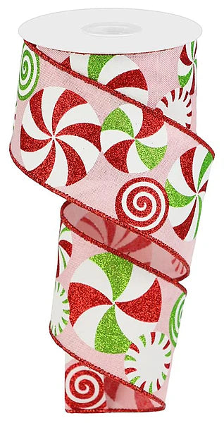 2.5" x 10 Yds Peppermint Candy Wired Ribbon