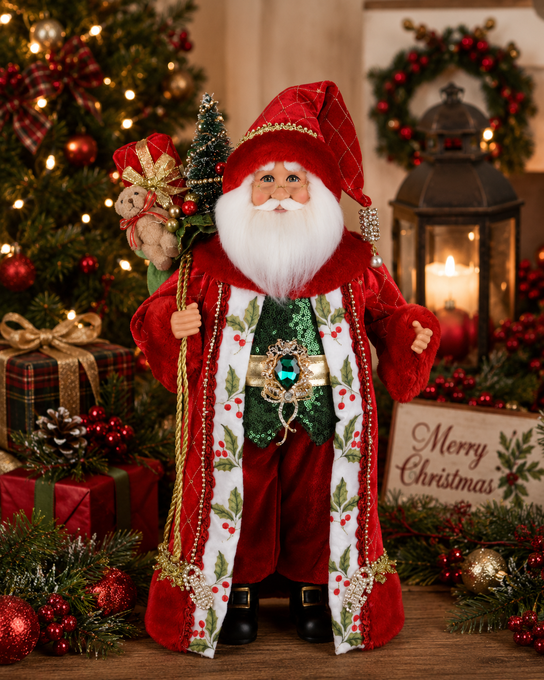 Karen Didion Lighted Holly Jolly Santa