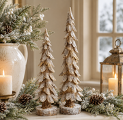 Set of 2 Rustic Snowy Trees