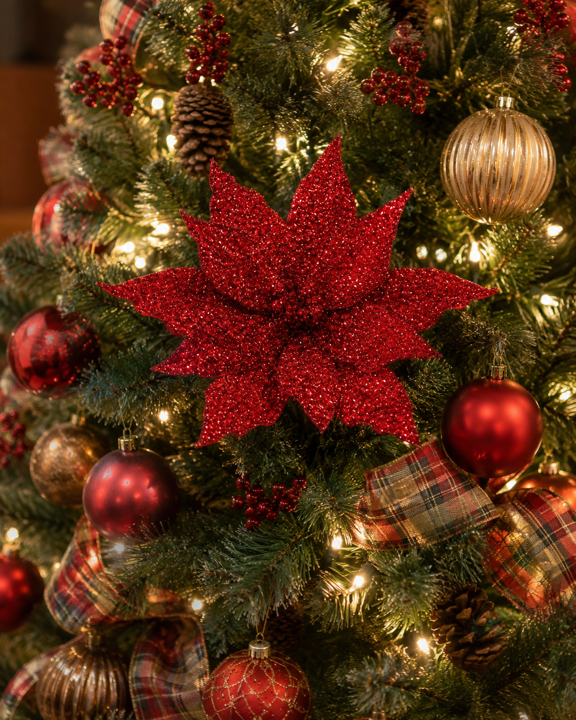 19.5" Red Jeweled Poinsettia