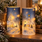 8" LED Winter Church Glass Hurricane (2-Styles)