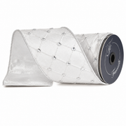 4" x 5 Yards Silver Queen's Quilt Wired Ribbon