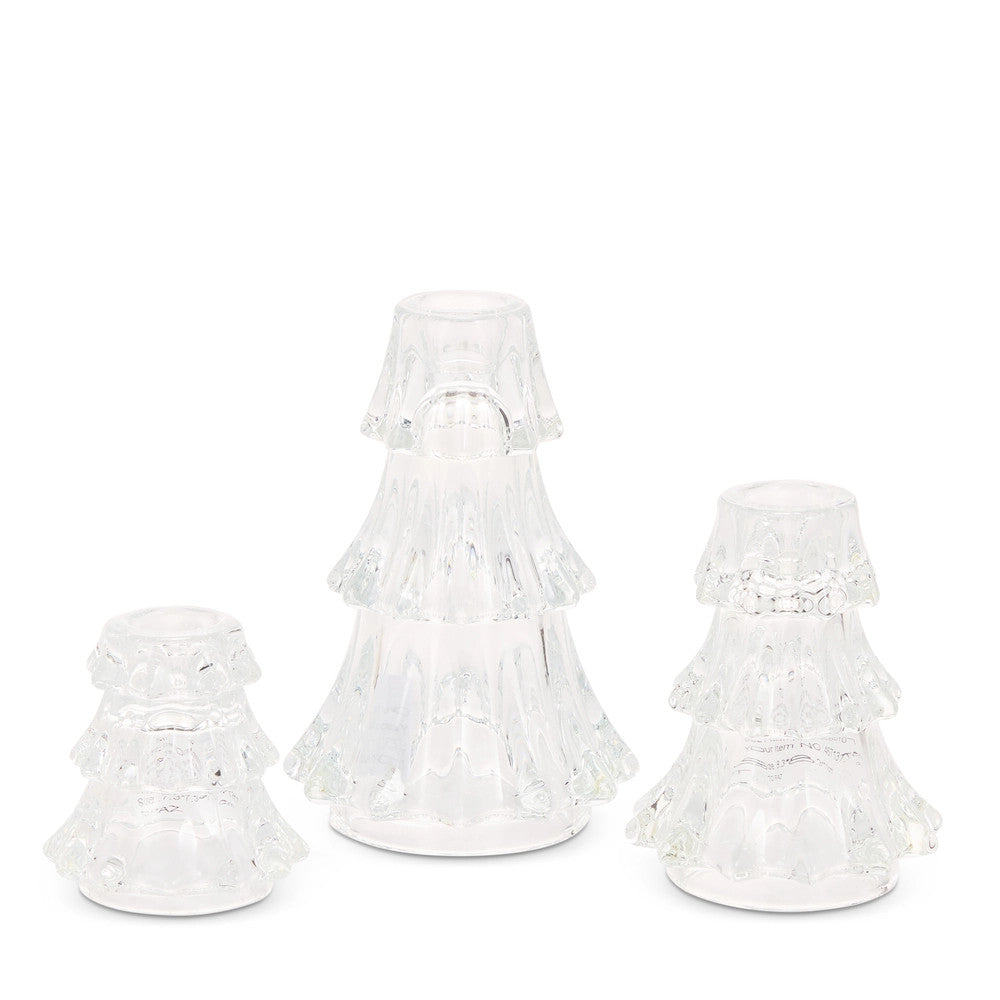 Set of 3 Clear Tree Candle Holders