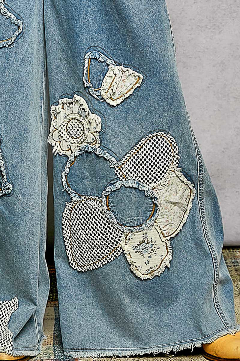 Embroidered Flower Patchwork Overalls By: POL