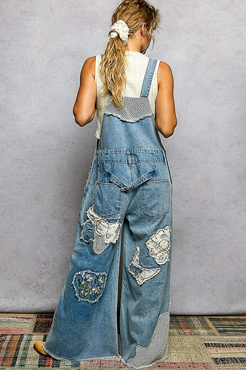 Embroidered Flower Patchwork Overalls By: POL
