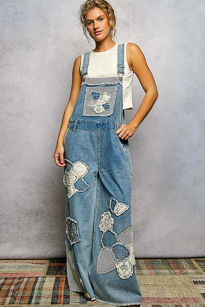 Embroidered Flower Patchwork Overalls By: POL