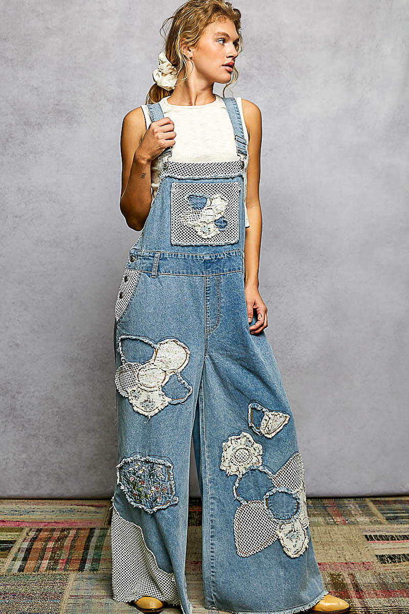 Embroidered Flower Patchwork Overalls By: POL