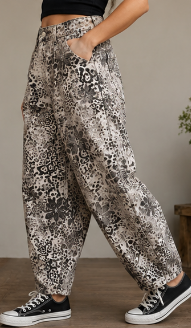 Animal Print Denim Barrel Pant By: Easel