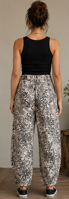 Animal Print Denim Barrel Pant By: Easel