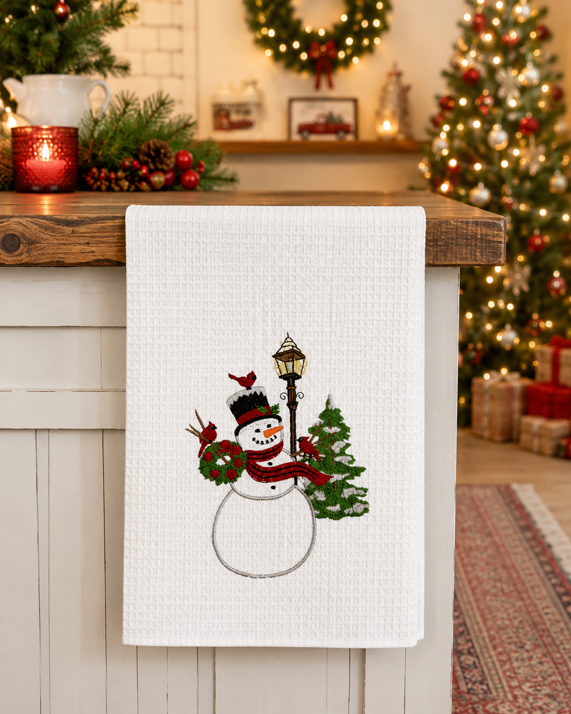 Snowman & Cardinal Embroidered Holiday Towel