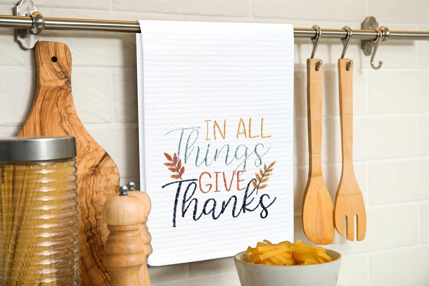 In All Things Give Embroidered Kitchen Towel
