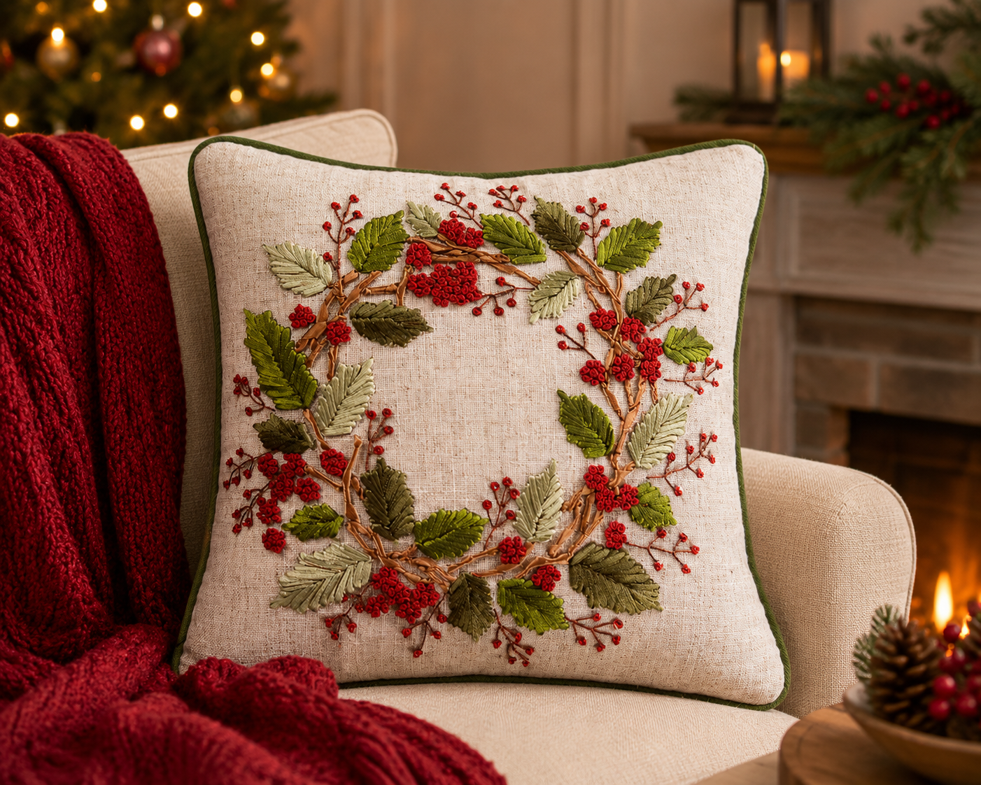 Square Sequin Wreath Pillow