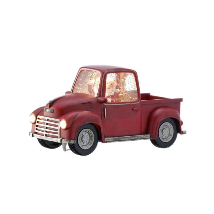 LED Red Truck Santa Snowglobe