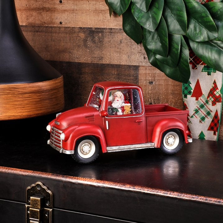 LED Red Truck Santa Snowglobe