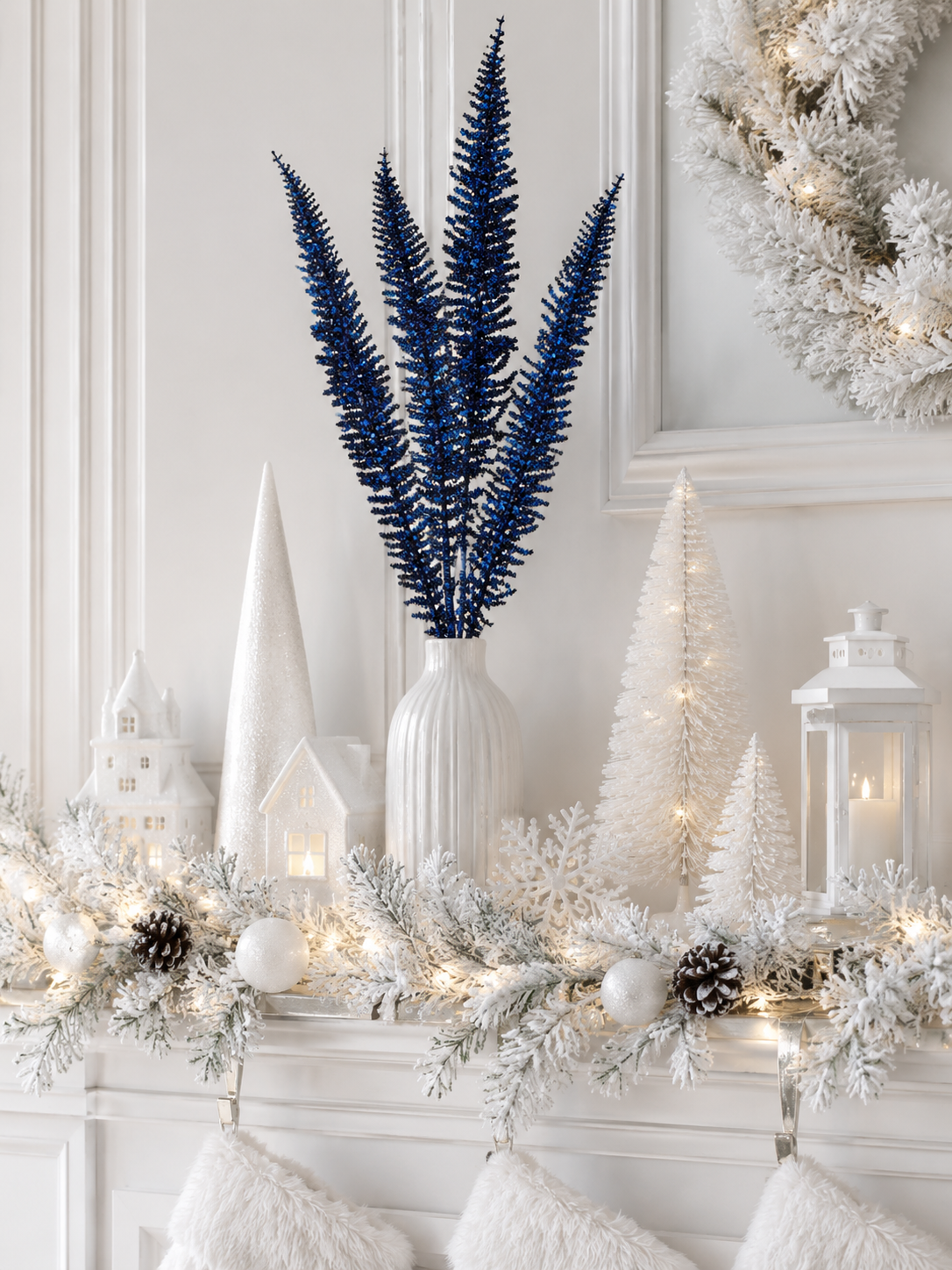 Blue Glittered Fern Spray