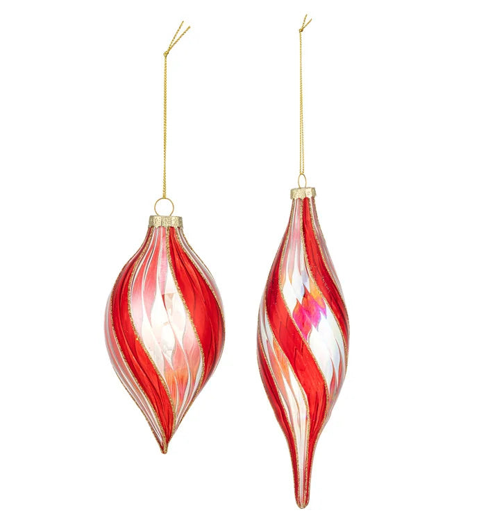Glass Red Ribbon Swirl Ornament (2-Styles)