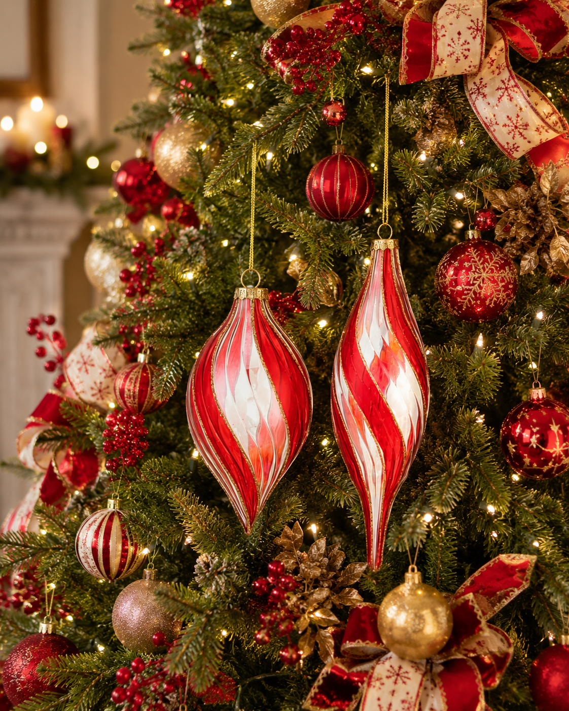 Glass Red Ribbon Swirl Ornament (2-Styles)