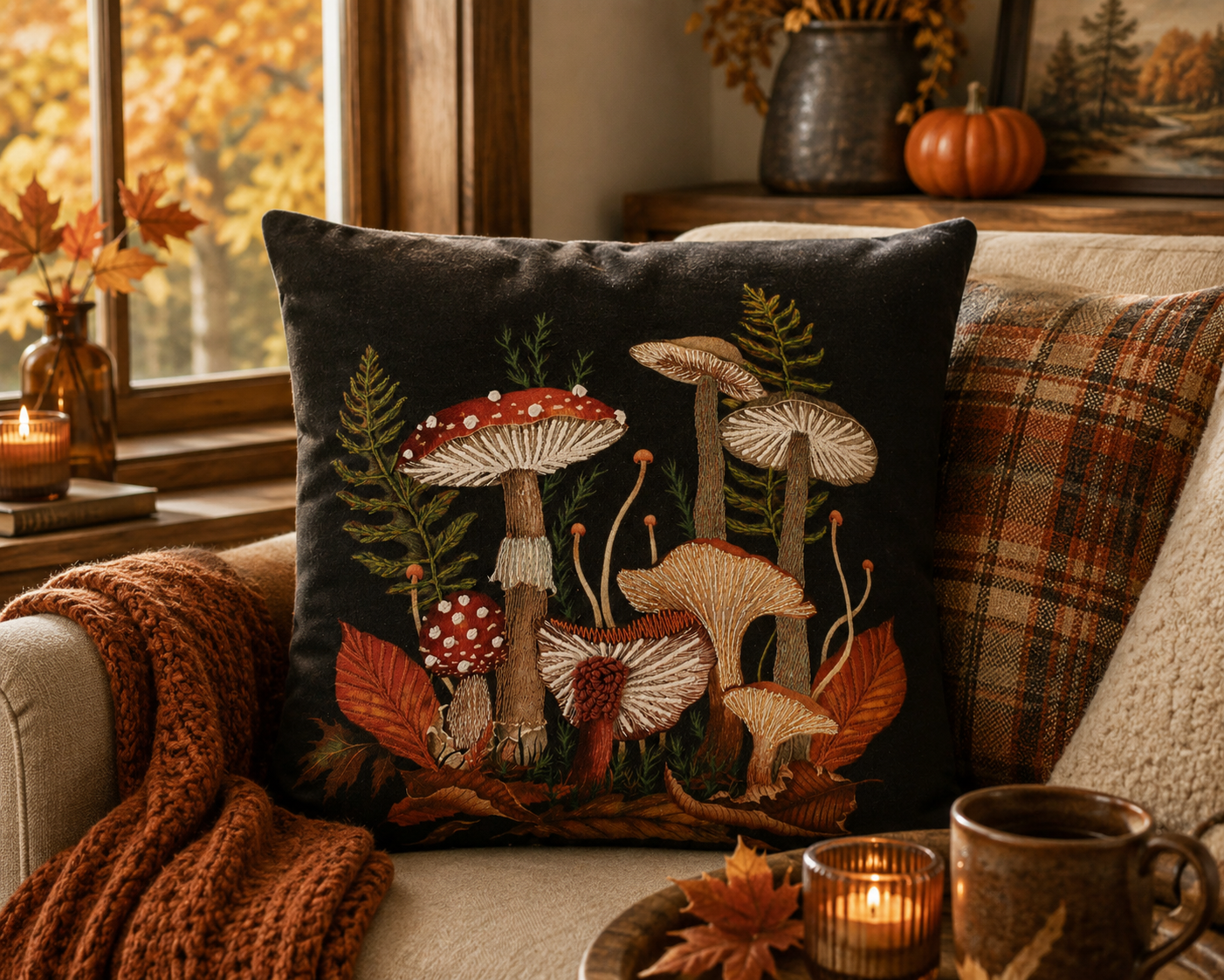 Trail of Mushrooms Pillow