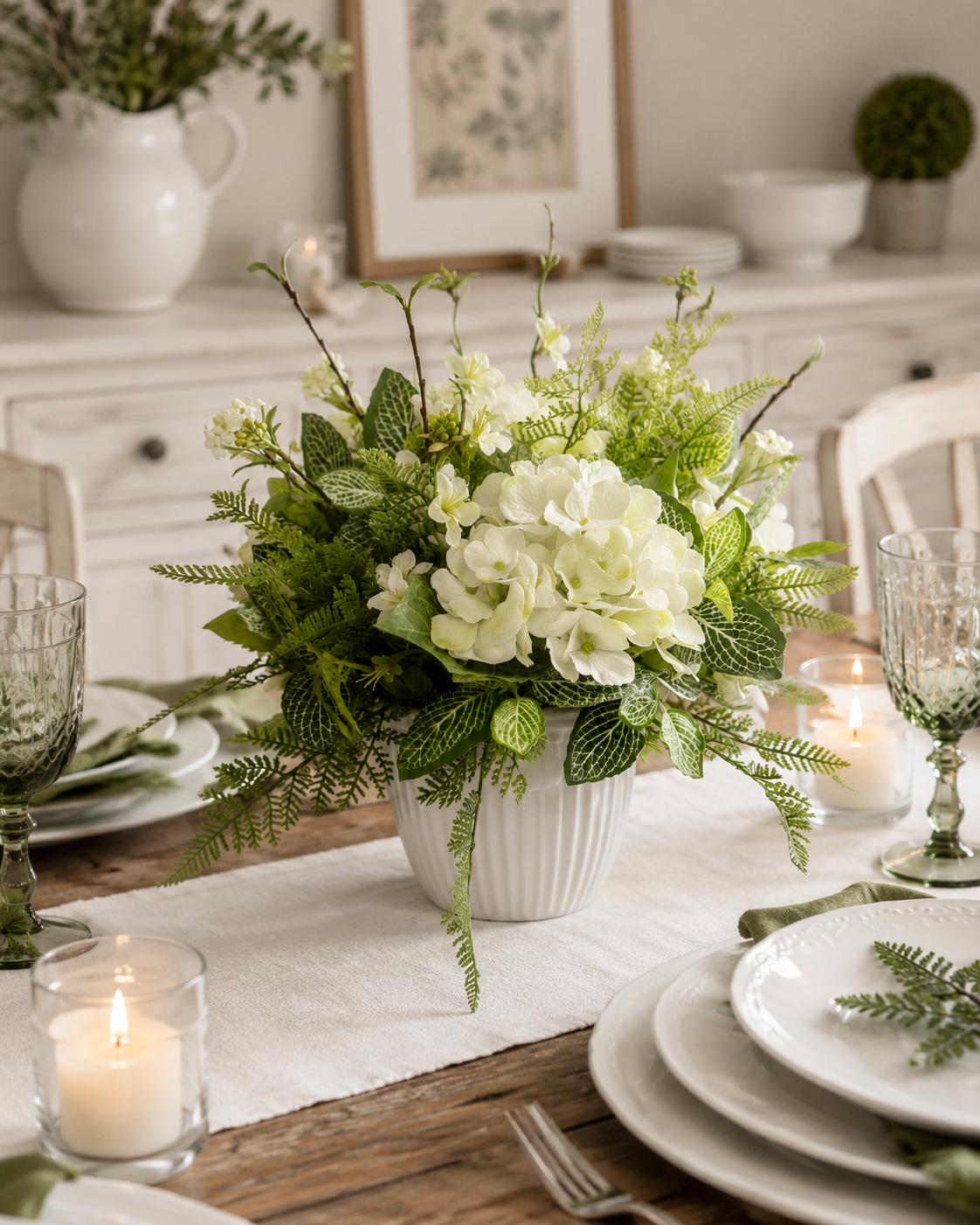 Custom Hydrangea & Rose Myrtle in Ribbed Container
