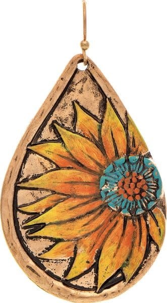 Painted Sunflower Teardrop Earrings