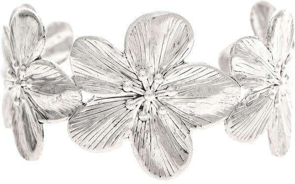 Silver Hibiscus Flower Cuff