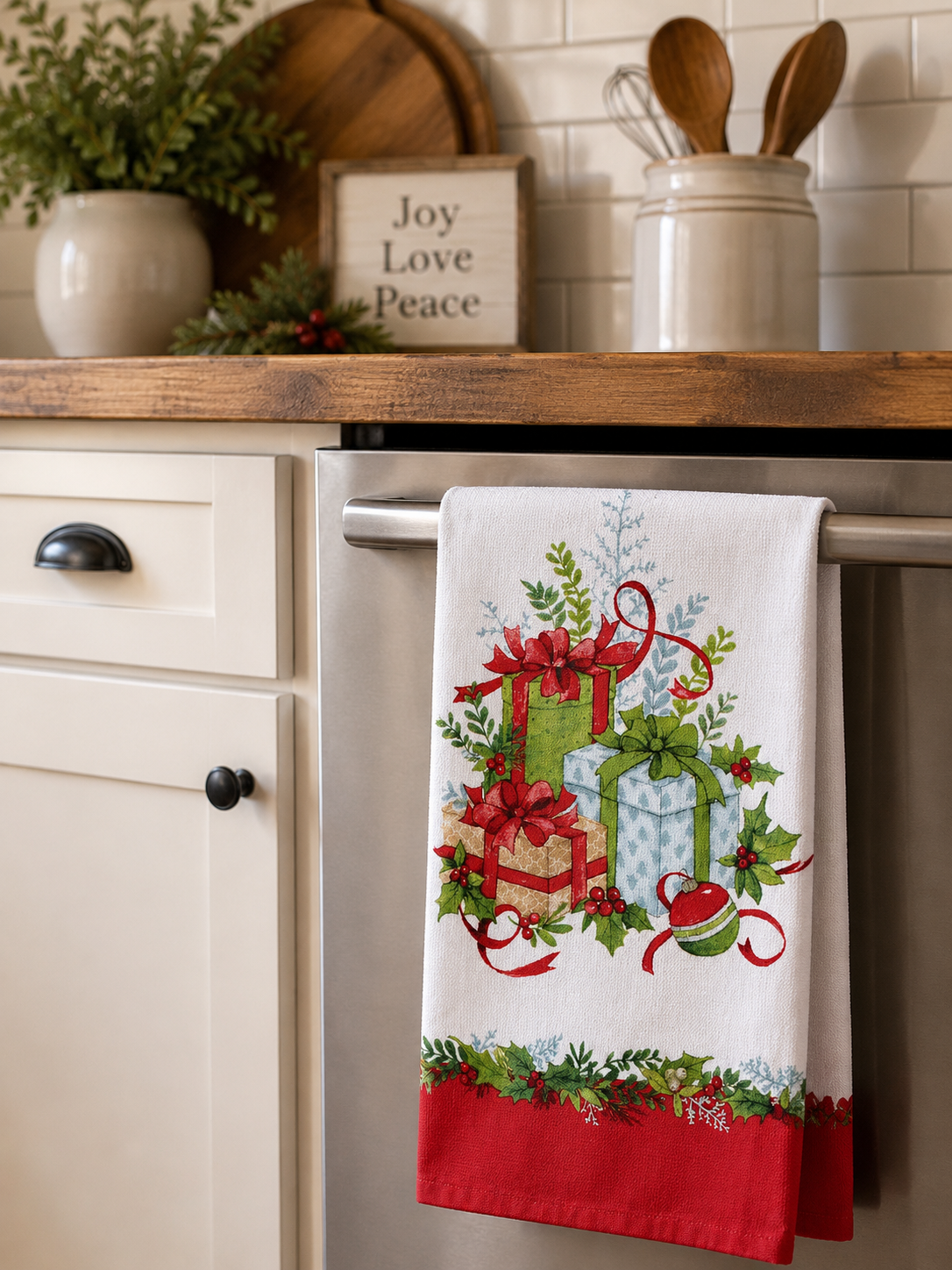 Christmas Morning Gifts & Greenery Towel