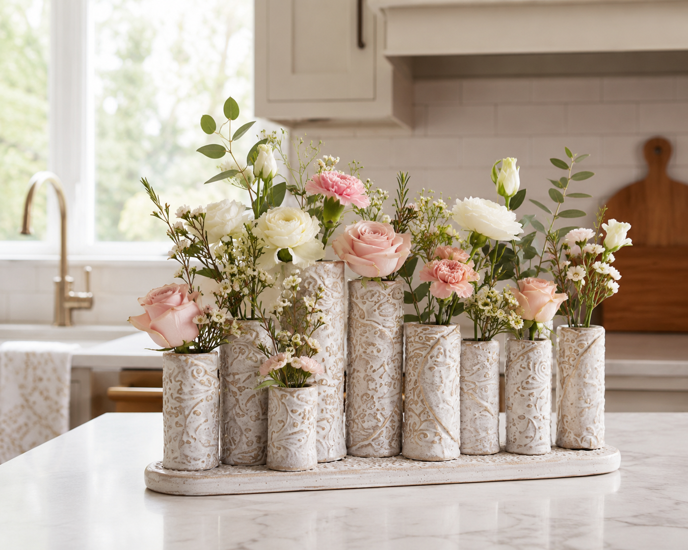 Whitewashed Embossed Multi Vase